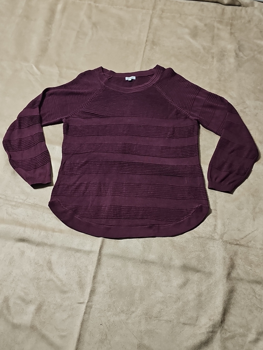 Kismet Ribbed Knit Long Sleeve Sweater - Burgundy L 50% Viscose & 50% Acrylic